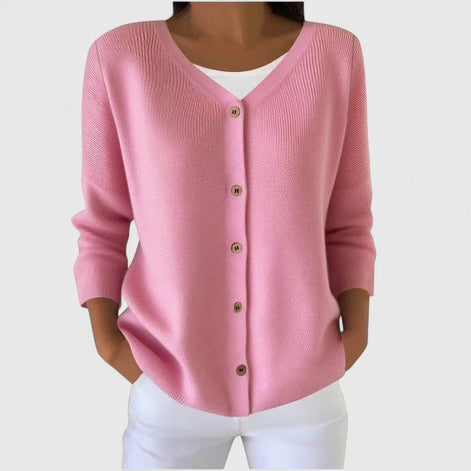 Wena Button-Front Women's Knitted Cardigan with Hooded V-Neck