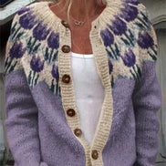 Josephine Women's Fair Isle Yoke Knitted Cardigan with Wooden Buttons
