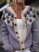 Josephine Women's Fair Isle Yoke Knitted Cardigan with Wooden Buttons