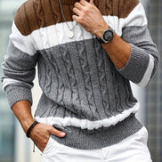 Men's Colour Block Cable-Knit Jumper with Crew Neck