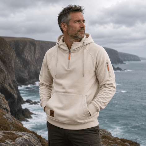 Men's Half-Zip Hooded Sweatshirt with Kangaroo Pocket and Adjustable Hood