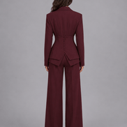 Cinched-Waist Blazer and Wide-Leg Trouser Suit with Tailored Fit