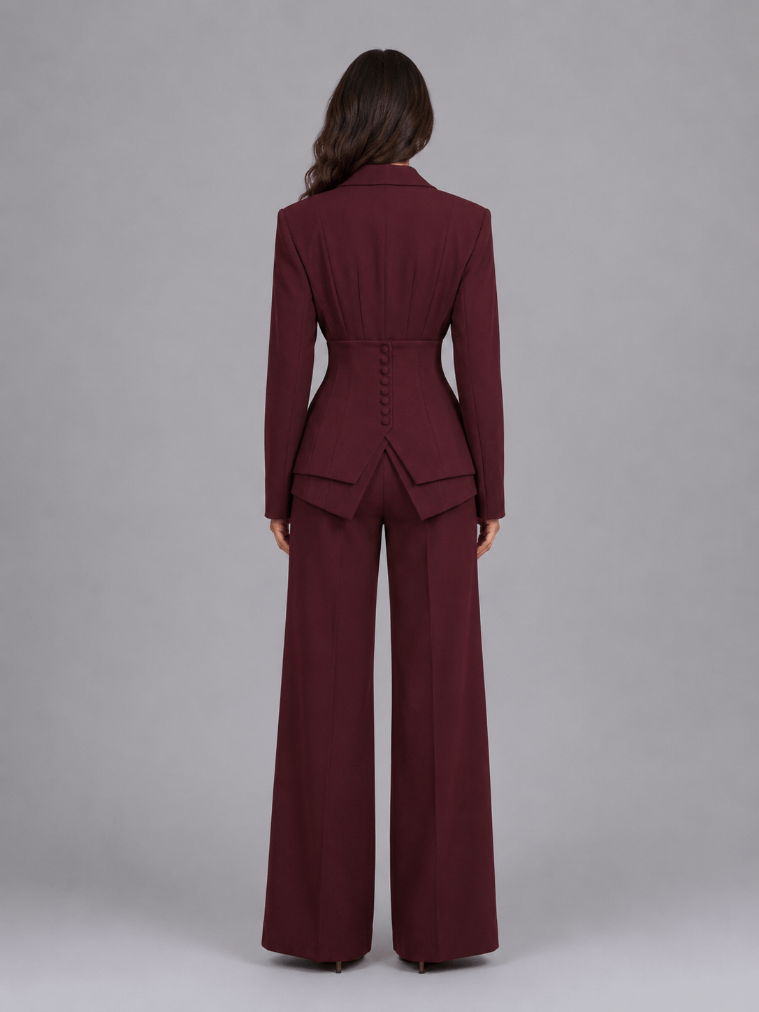 Cinched-Waist Blazer and Wide-Leg Trouser Suit with Tailored Fit