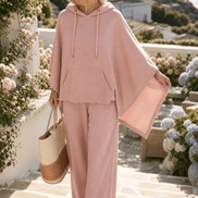 Hooded Cape and Wide-Leg Trouser Loungewear Set for Women