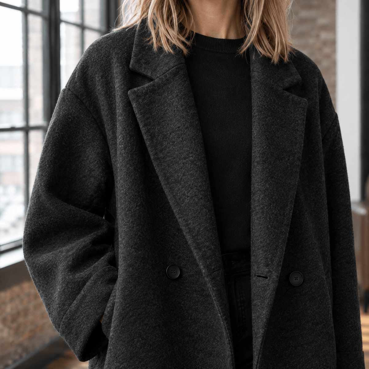 Serena-Faye Women's Oversized Wool Blend Winter Coat with Notched Lapels
