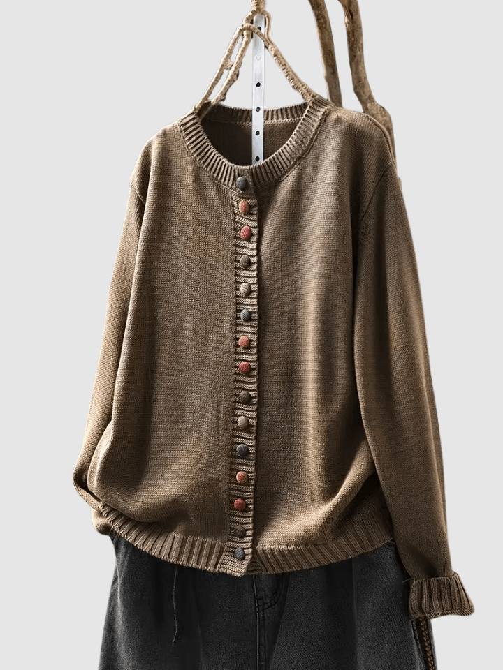 Lena Button-Front Knitted Cardigan with Colourful Buttons