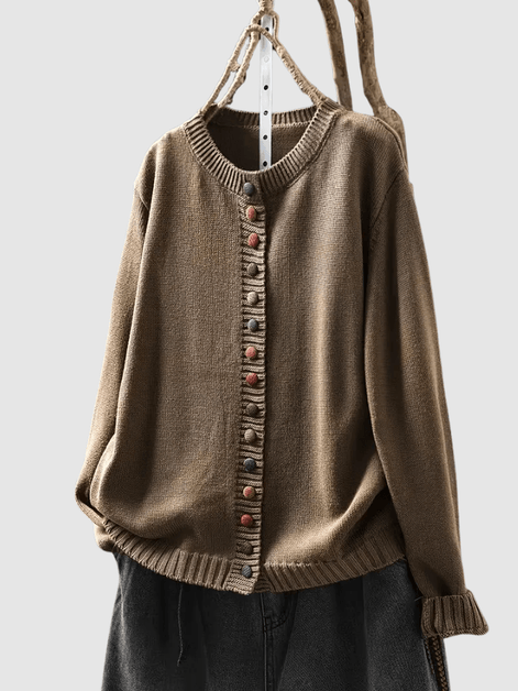 Lena Button-Front Knitted Cardigan with Colourful Buttons