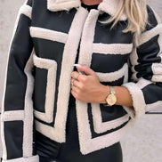 Women's Faux Shearling Panel Jacket with Notch Collar