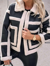 Women's Faux Shearling Panel Jacket with Notch Collar