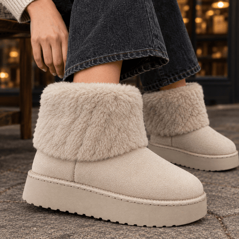 Massimo-Vico Fur-Cuff Suede Platform Ankle Boots for Women