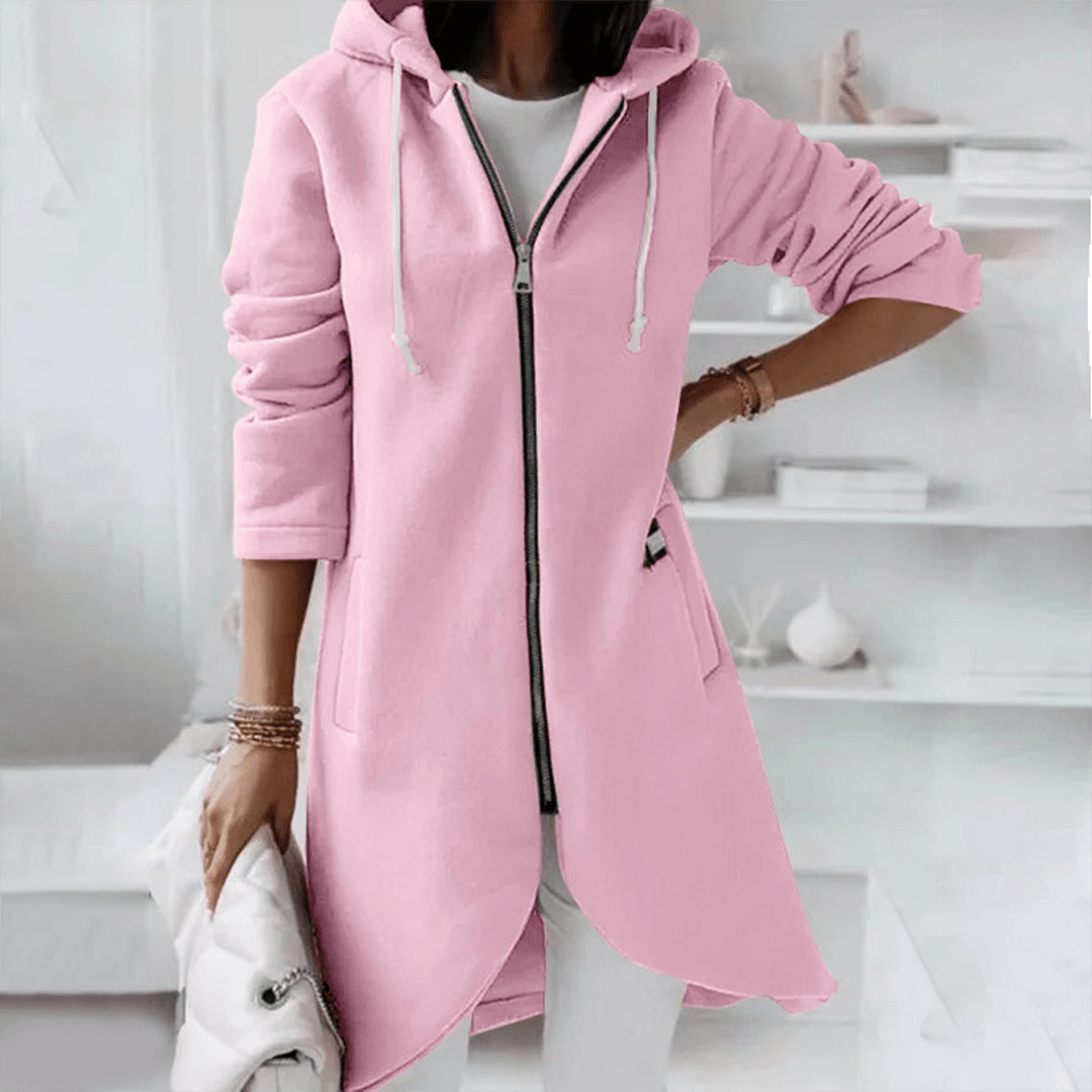 Women's Hooded Longline Zip-Up Fleece Cardigan Coat