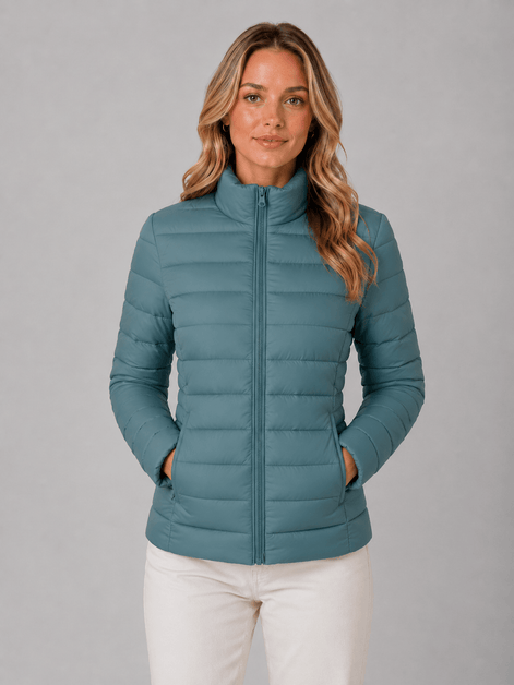 Slim Fit Lightweight Puffer Jacket with Stand Collar for Women
