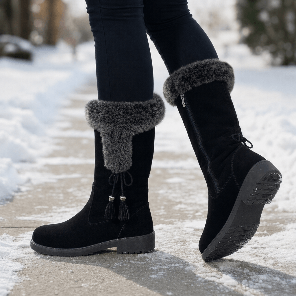 Calvera Fleece-Lined Suede Mid-Calf Winter Boots with Side Zip for Women