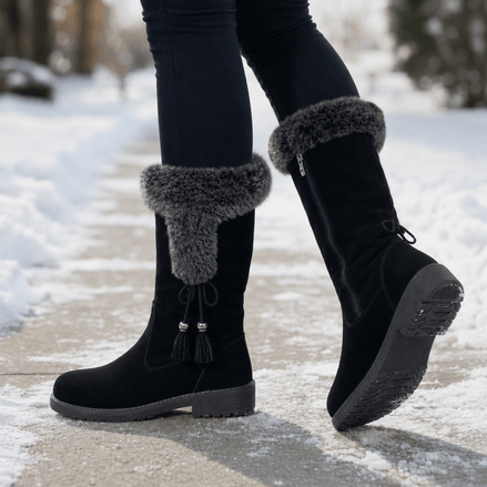 Calvera Fleece-Lined Suede Mid-Calf Winter Boots with Side Zip for Women