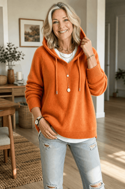 Women's Ribbed Hooded Knit Jumper with Drawstring