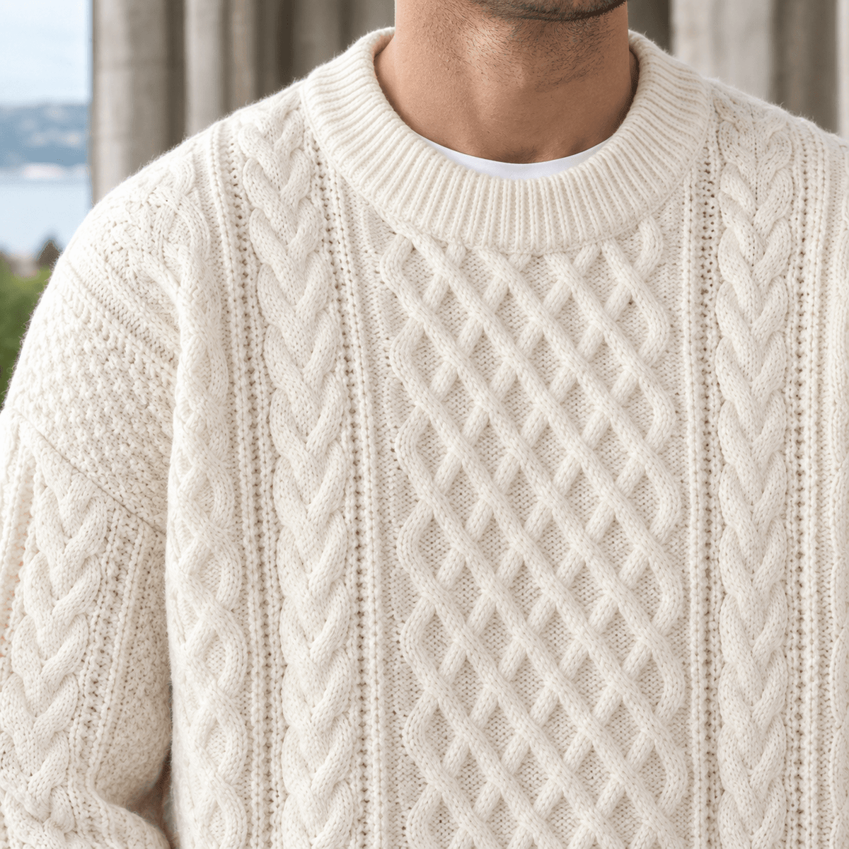 Cable Knit Crew Neck Jumper for Men