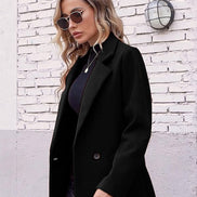 Women's Notch Lapel Double-Breasted Long Wool Winter Coat with Side Pockets
