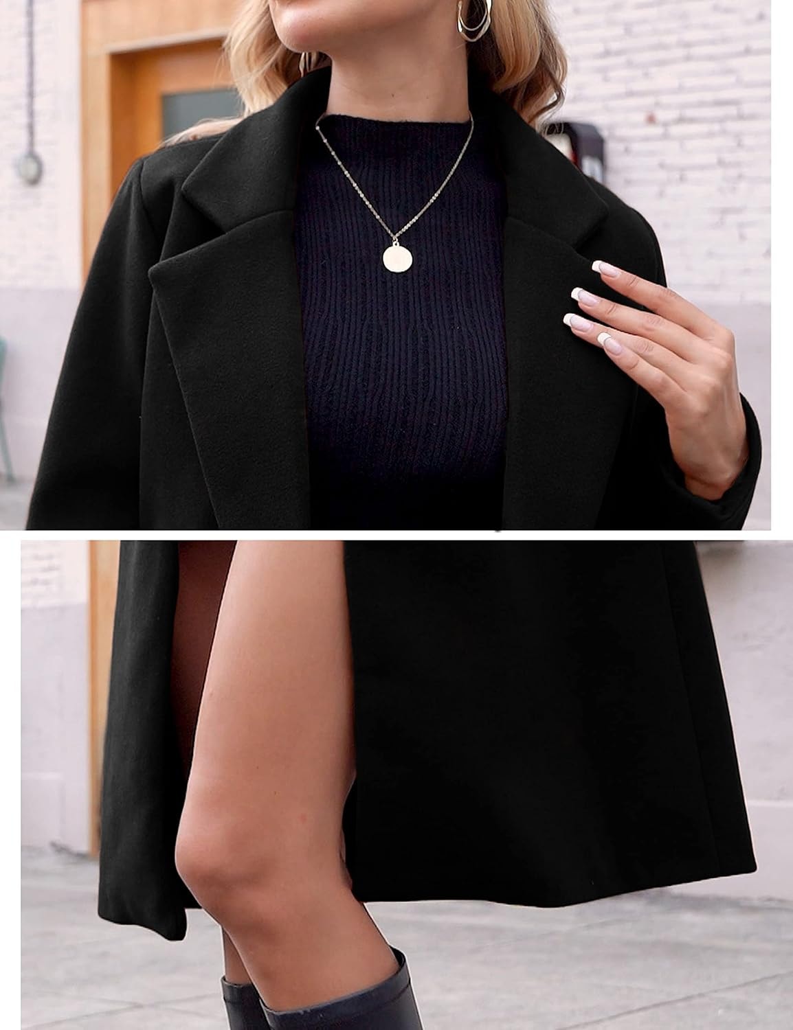Women's Notch Lapel Double-Breasted Long Wool Winter Coat with Side Pockets