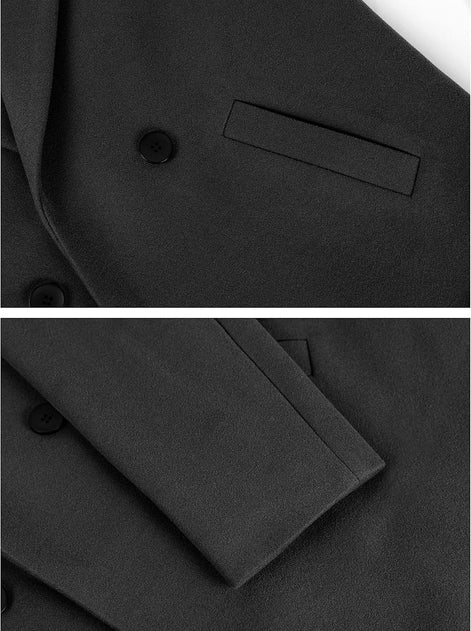 Women's Notch Lapel Double-Breasted Long Wool Winter Coat with Side Pockets