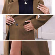 Women's Notch Lapel Double-Breasted Long Wool Winter Coat with Side Pockets