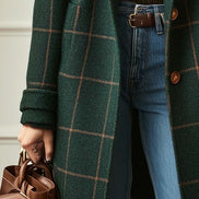 Women's Plaid Double-Breasted Mid-Length Winter Coat in Wool Blend