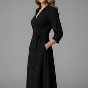 Matilda Long Sleeve Woven Wrap Midi Dress for Christmas Party