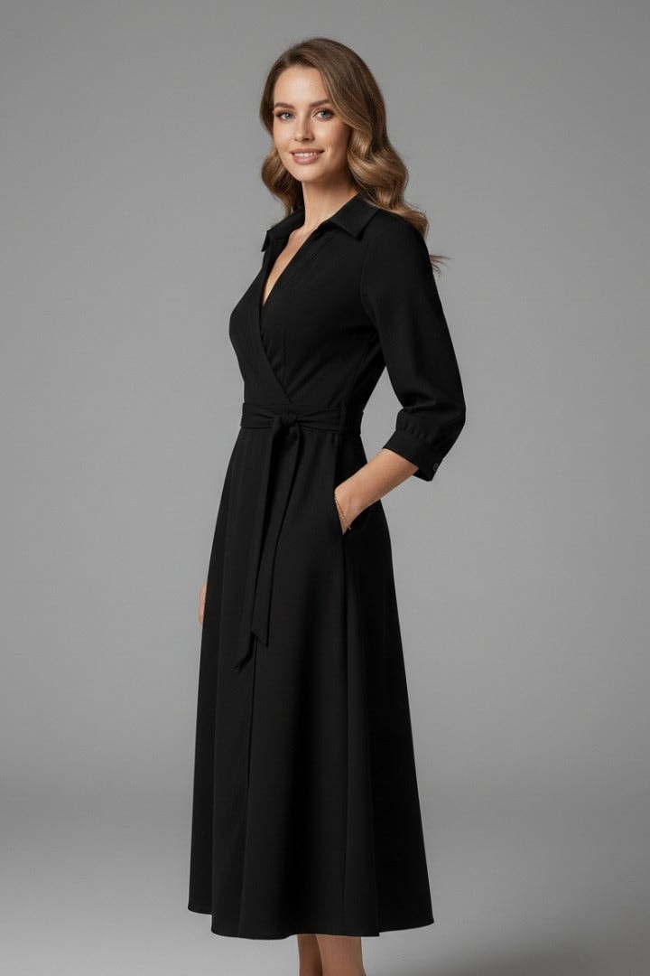 Matilda Long Sleeve Woven Wrap Midi Dress for Christmas Party
