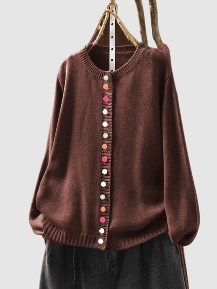 Lena Button-Front Knitted Cardigan with Colourful Buttons