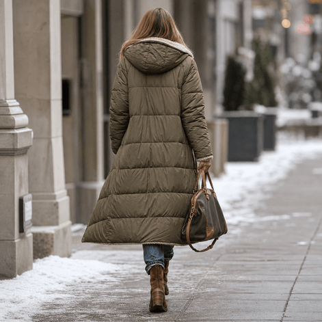 Reversible Hooded Long Puffer Coat with Faux Shearling Lining