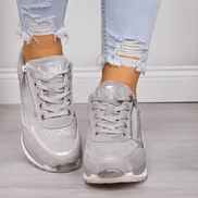 Women's Lightweight Cushioned Lace-Up Sneakers with Zip Detail