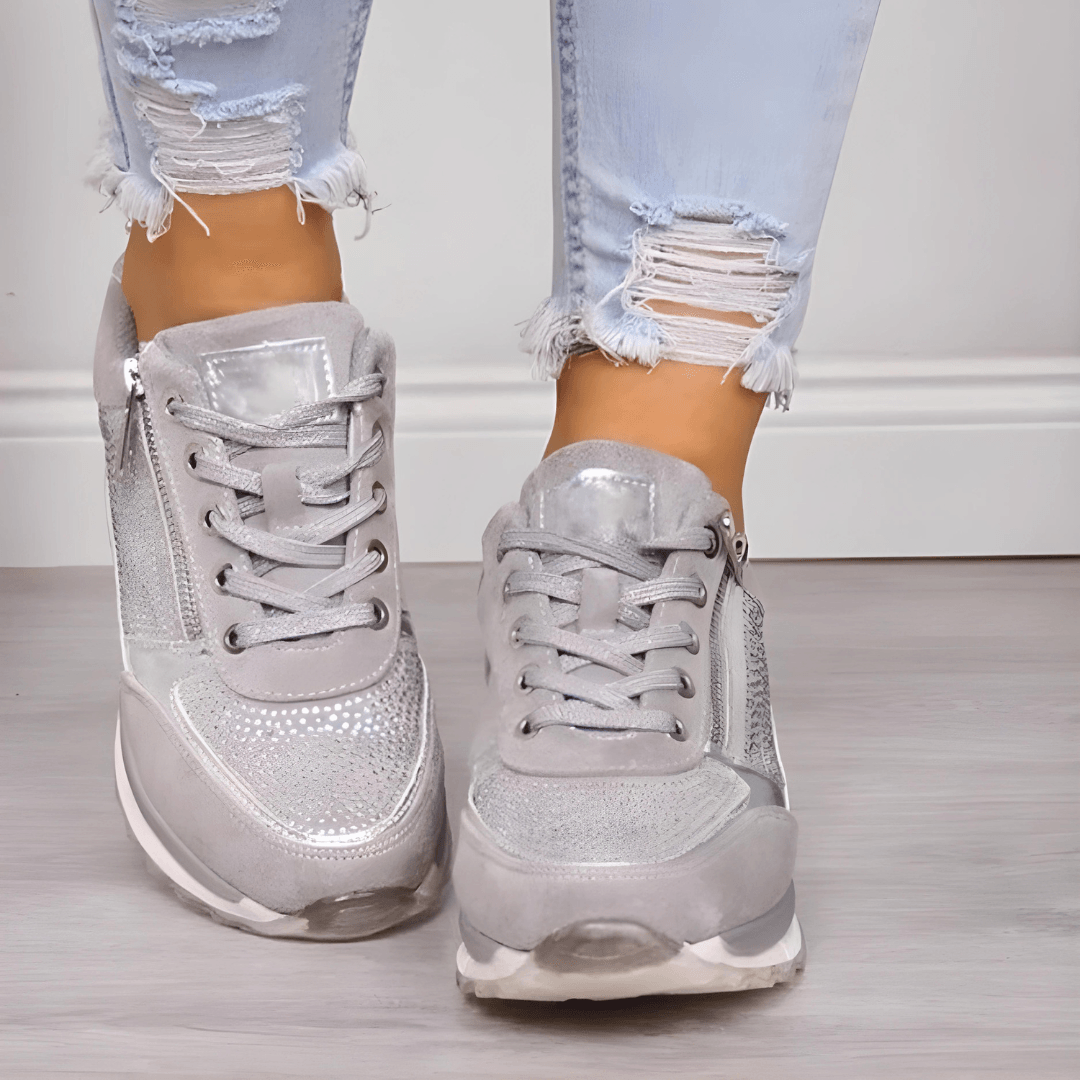 Women's Lightweight Cushioned Lace-Up Sneakers with Zip Detail