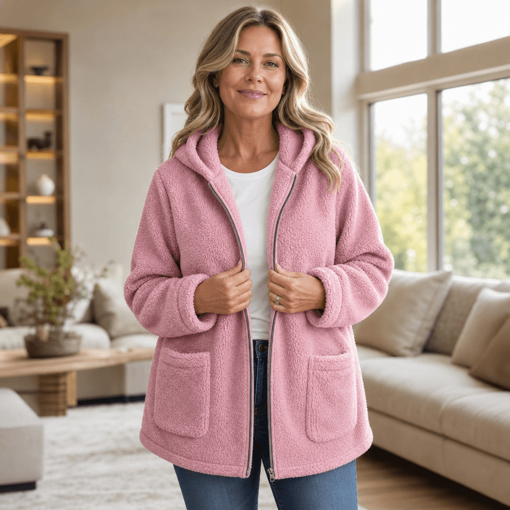 Cozelle Plush Hooded Oversized Fleece Zip-Up Jacket for Women