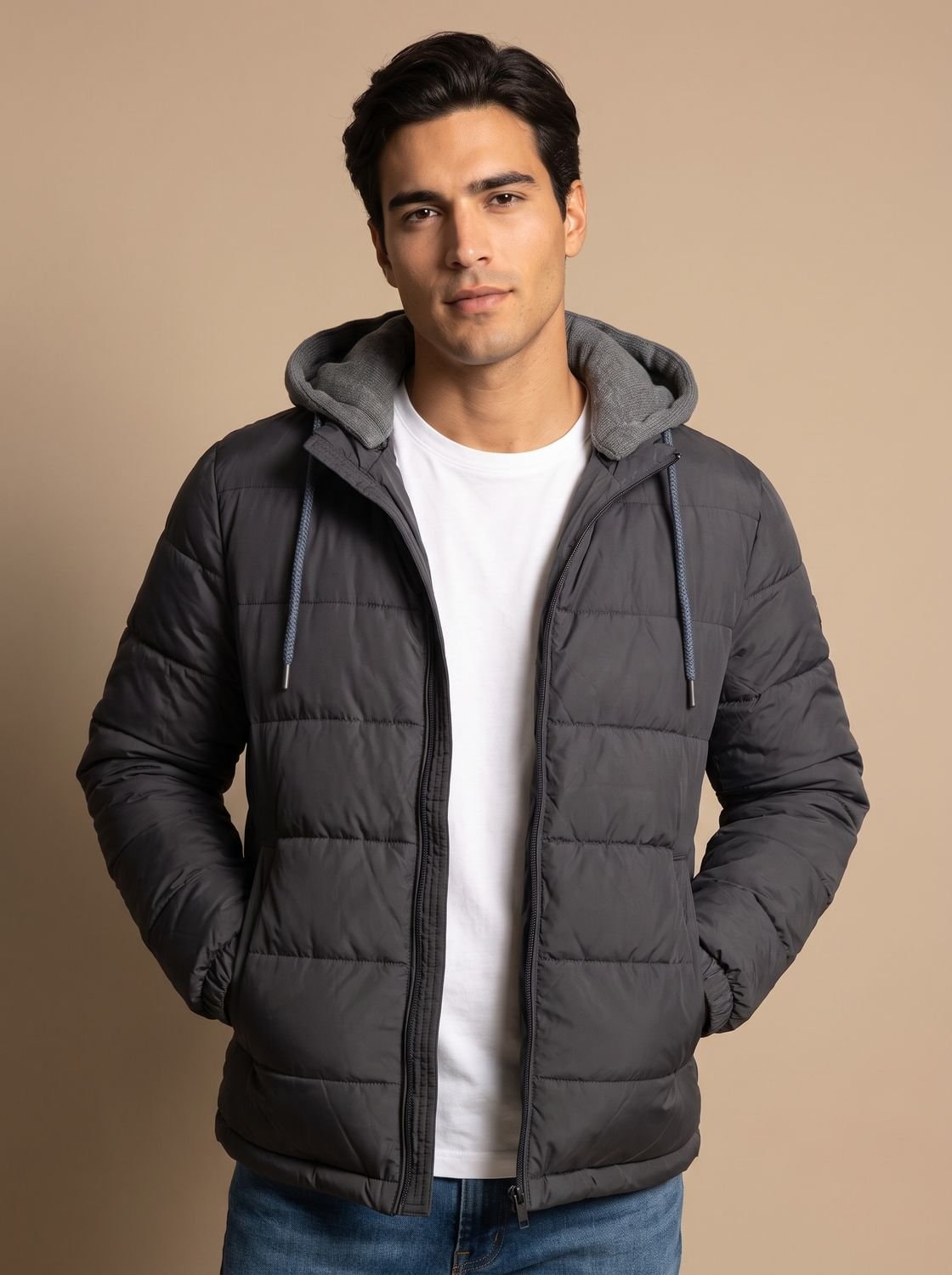 Dorian Men's Hooded Quilted Puffer Jacket with Packable Fold-Away Fit
