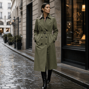 Mayfield Double-Breasted Belted Long Trench Coat with Tailored Waist for Women
