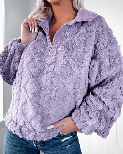 Women's Textured Fleece Quarter-Zip Pullover with Stand Collar