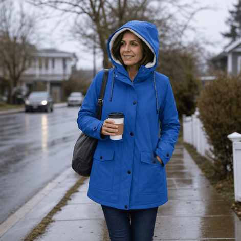 Waterproof Plush-Lined Hooded Jacket with Fleece Trim