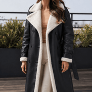 Soledad-Louise Women's Longline Double-Breasted Winter Coat with Faux Shearling Trim