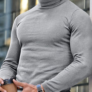 Men's Ribbed Turtleneck Knit Jumper with Long Sleeves