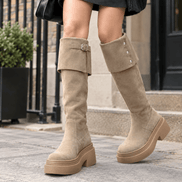 Venturi Faux Suede Platform Over-the-Knee Boots with Foldover Cuff and Buckle Detail