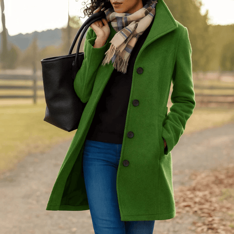 Helga Women's Wool Blend Winter Coat with Button-Front Closure