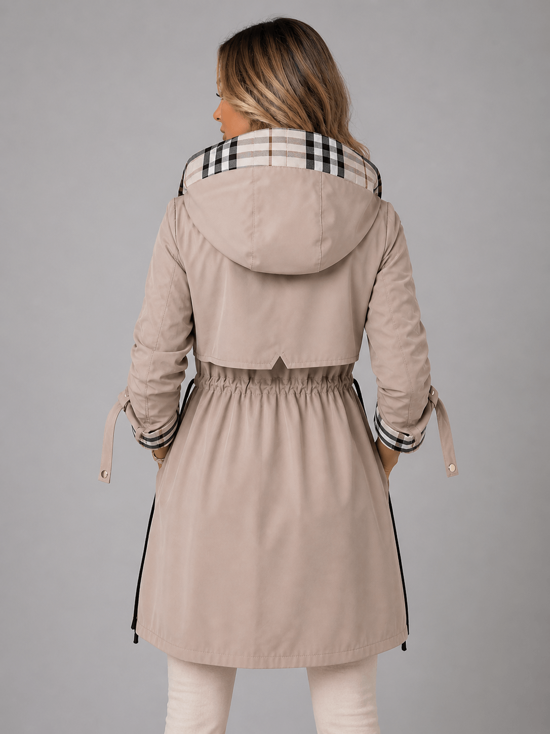 Hooded Longline Jacket with Adjustable Drawstring Waist