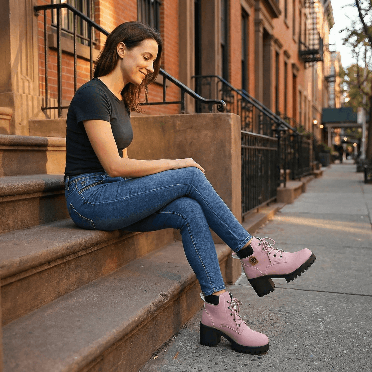 Chunky Platform Lace-Up Combat Boots for Women in Winter