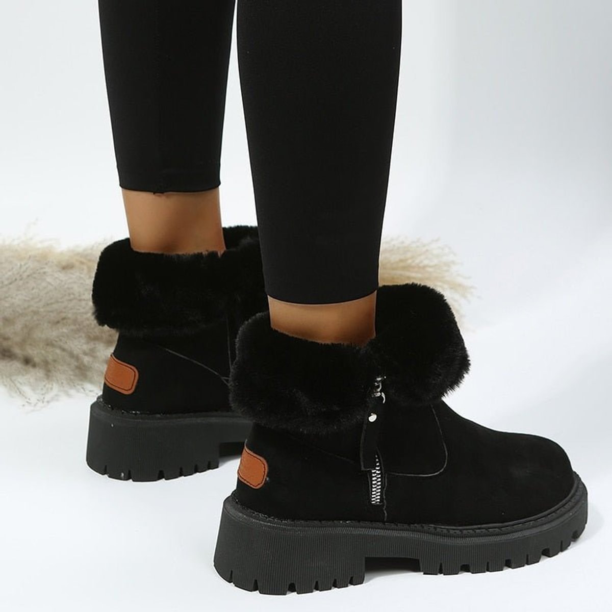 Amelie Fur-Lined Faux Suede Women's Winter Ankle Boots with Side Zip