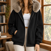 Ardith Oversized Fleece Hoodie with Fur-Trimmed Hood and Full-Length Zip
