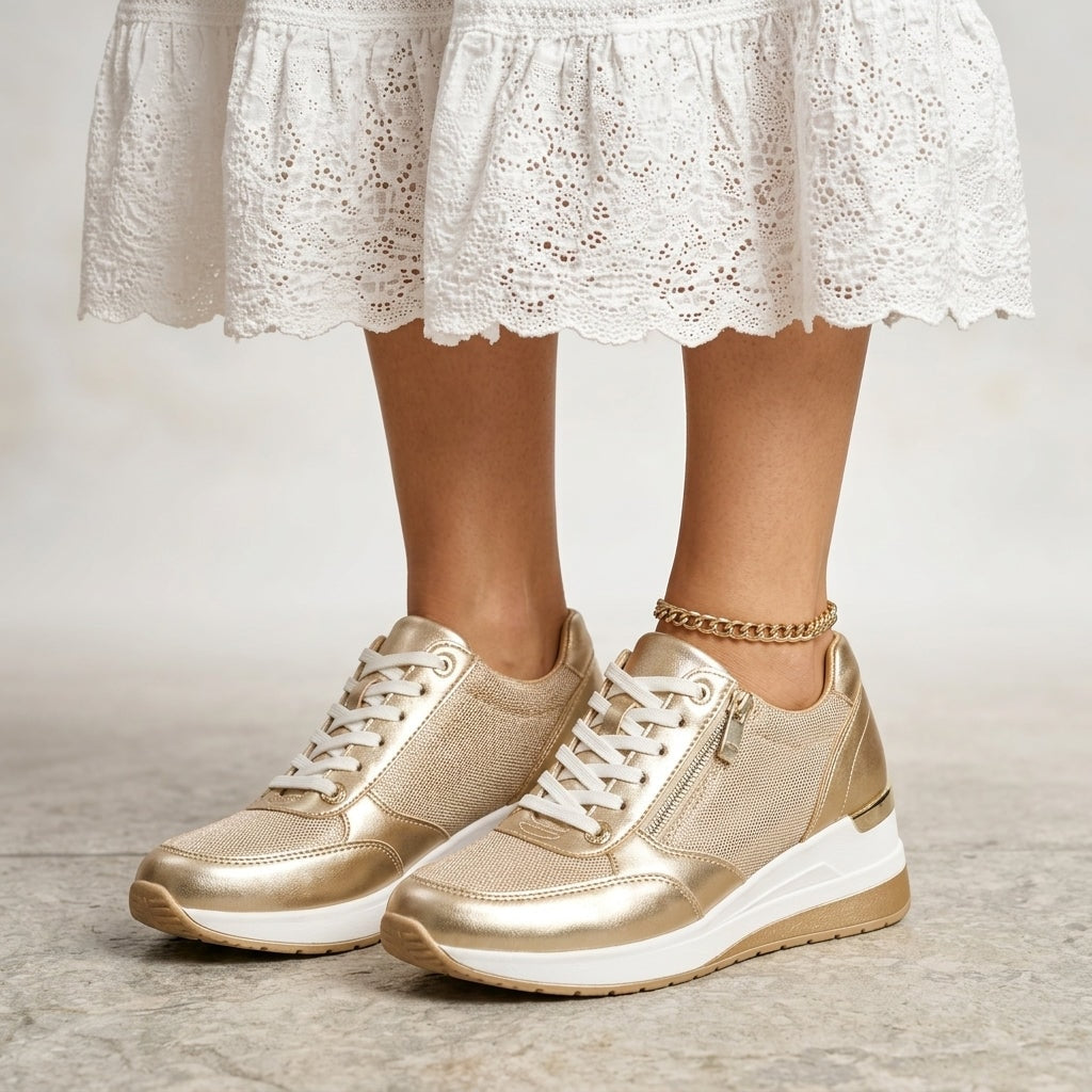 Chloe Platform Lace-Up Cushioned Sneakers with Side Zip