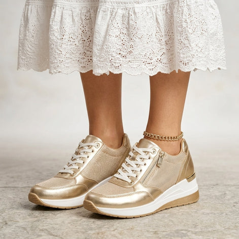 Chloe Platform Lace-Up Cushioned Sneakers with Side Zip