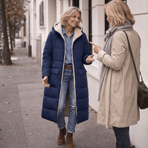 Women's Reversible Quilted Longline Winter Coat with Sherpa Trim