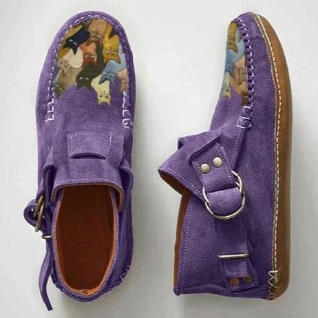 Women's Suede Shearling-Lined Ankle Boots with Buckle Strap Detail