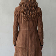 Suede-Effect Longline Coat with Tailored Waist for Women in Winter