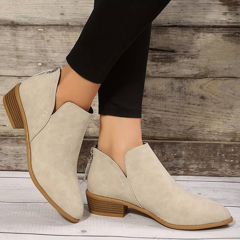 Riley Ankle Low Heel Slip On Womens Boots with Back Zip